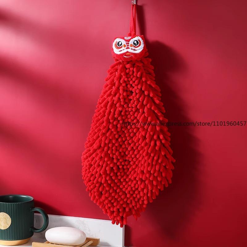 Festive Red Kitchen Hand Towel National Trend Style Hanging Absorbent Lint-Free Ideal New Year Also As Hand Cloth Pocket Square