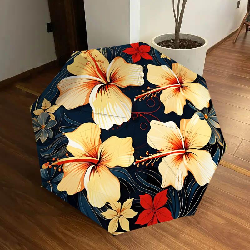 1pc Tropical Floral Pattern Automatic Umbrella Durable Iron Frame & Plastic Handle, Gift for Men & Women, Sturdy Construction yy250905125