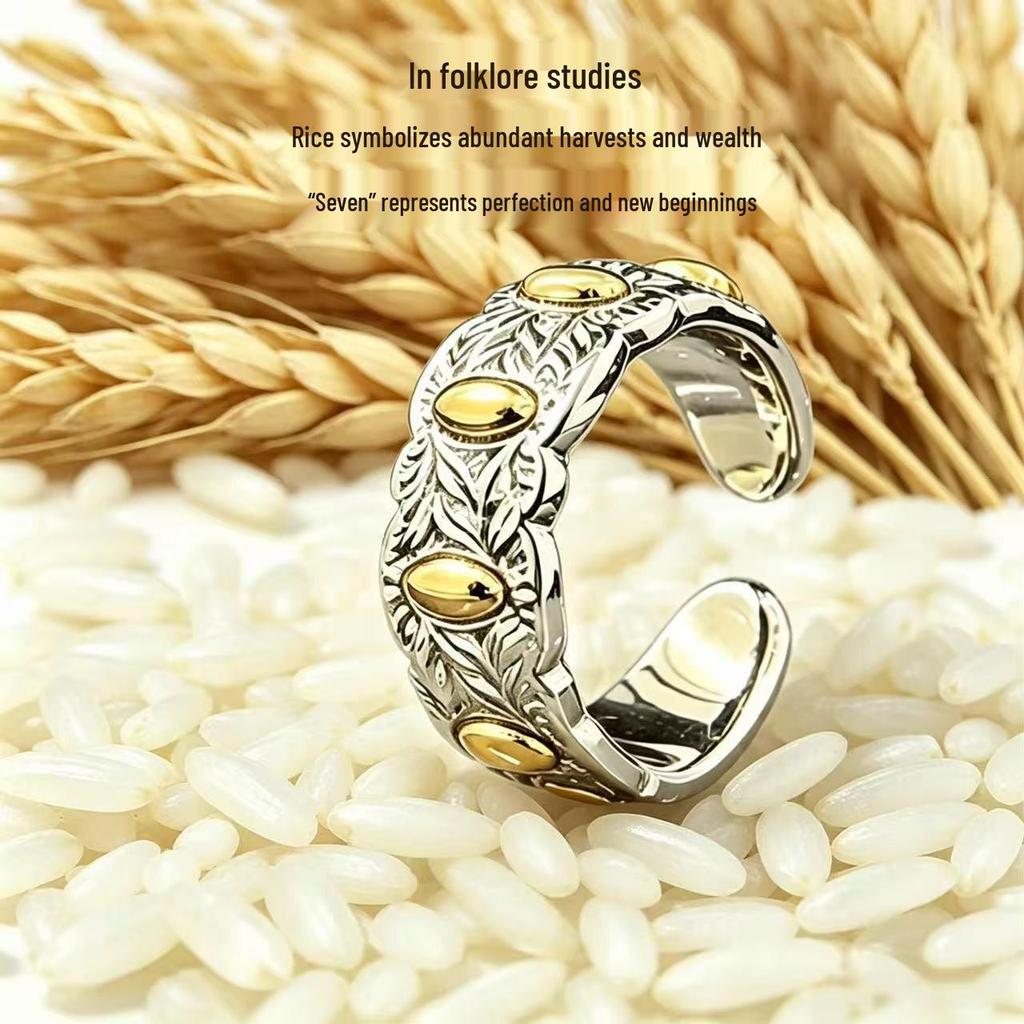 Elegant Retro Seven-Grain Open Ring for Protection, Peace, and Wealth