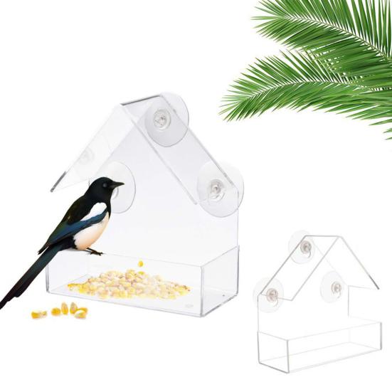 Fuglemater Sterk sugekopp Design Akryl Fuglemater Enkel å rengjøre Fuglematbeholder for hage