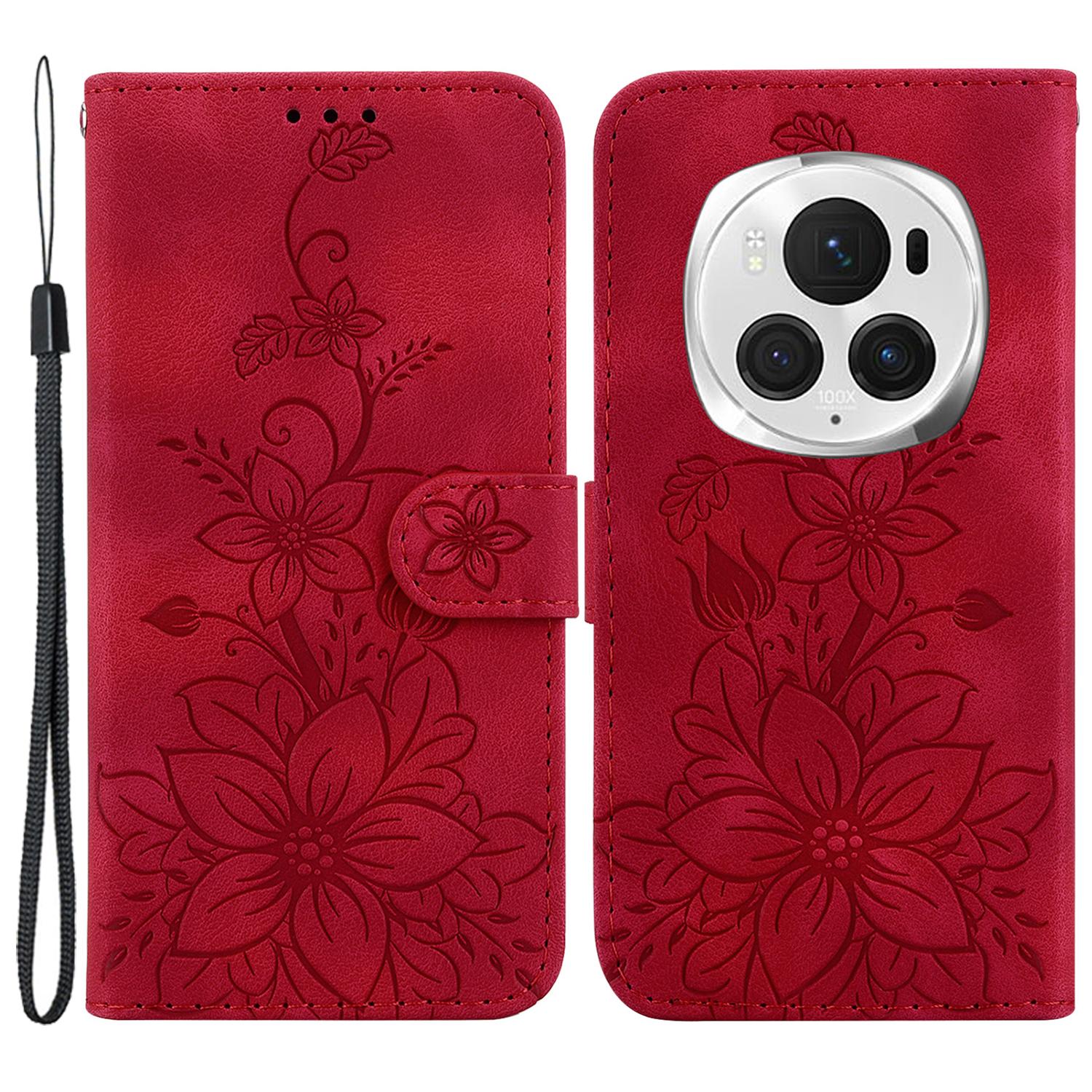 

For Honor Magic6 Pro 5G Case PU Leather Lily Flower Phone Cover F