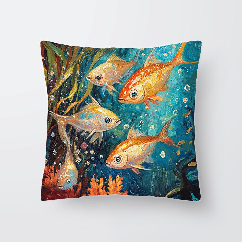 Summer Ocean Fish Print Pillowcase Sofa Living Room Polyester Pillowcase Pillowcase Home
