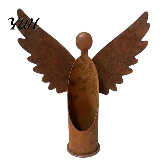 Garden Patio Ornament Decor Rusted Angel Candle Holder, Vintage Metal Tealight Candelabra, Decorative Holder for Windowsill Rustic Weather?Resistant