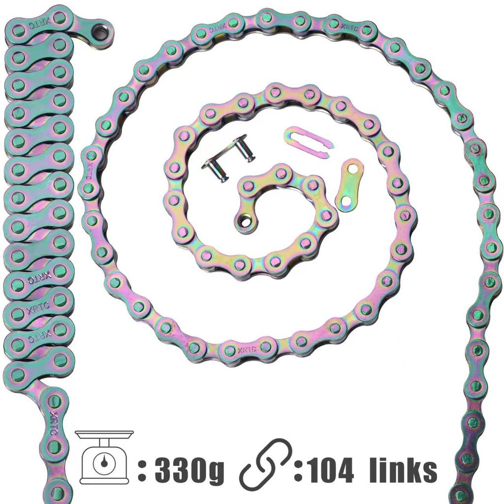 XRTC Anti-Rust Single Speed Bicycle Chain for Kids - Durable and Colorful with Connector, Boxed