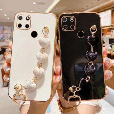 Плюшевий чохол-браслет Love Heart для Realme C55 C53 C35 C33 C31 C30 C21 C21Y C20 C17 C15 11 10ProPlus силіконова накладка з ланцюжком