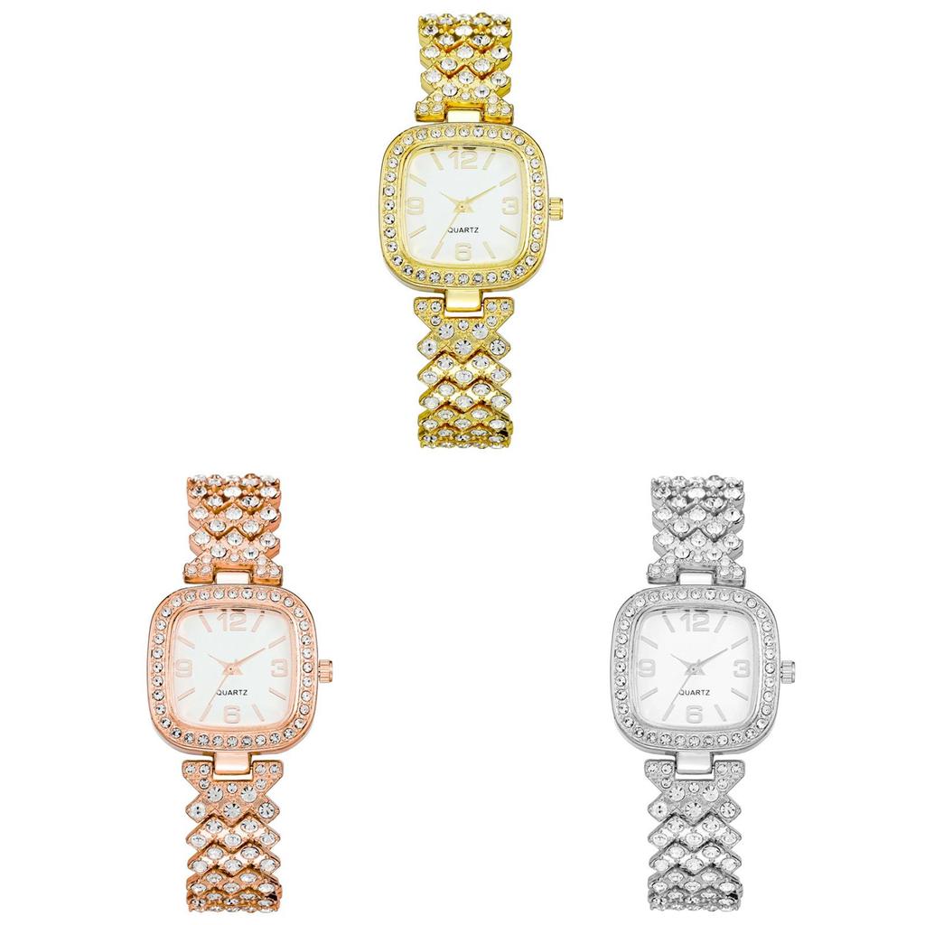 Fashion Square Diamond Embellished Women Watch With Quartz Movement For Gift Or Office Use