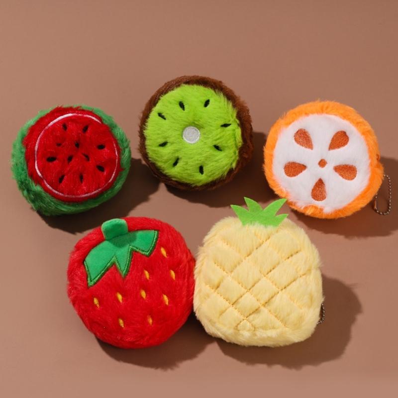 Novelty Plush Fruit Pouch Small Zippered Pocket Money Holder Kids Accessories