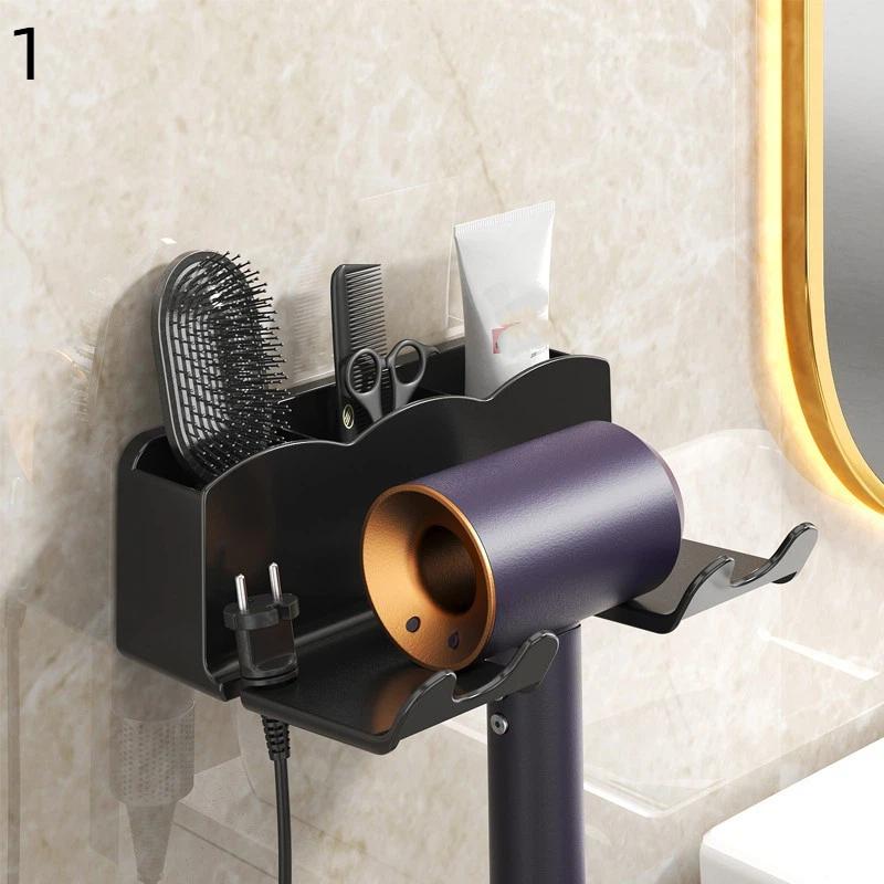 Wall-Mounted Hair Dryer Holder - No Drilling Required, Plastic Bathroom Storage Rack With Multiple Compartments For Hair Dryers