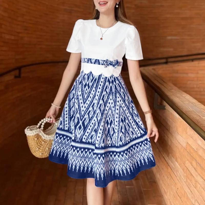 

ZANZEA Women Casual Round Neck Summer Short Sleeve Patchwork Print Dress 4XL
