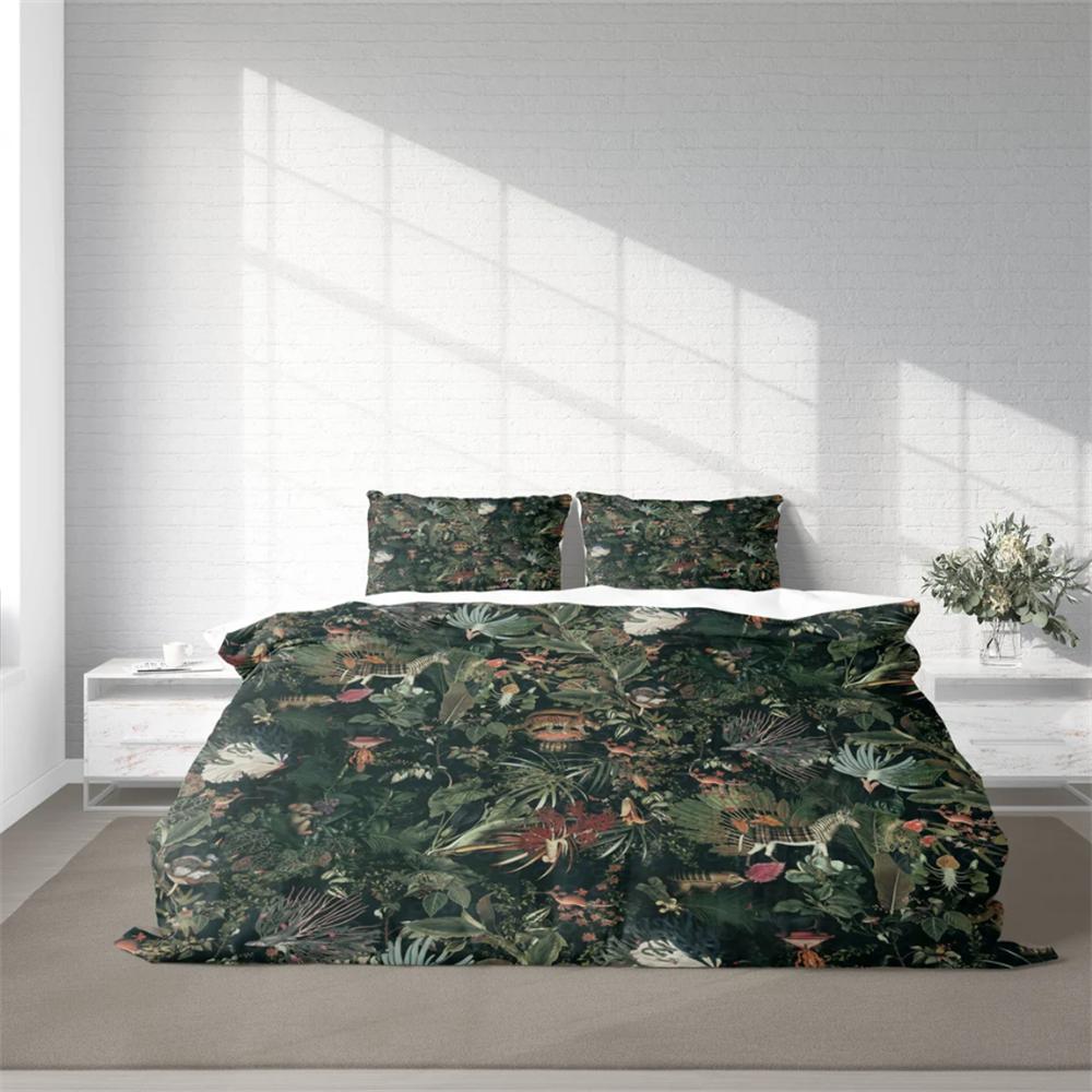 Wald- und Wildtiere Bettbezug-Set, Natur Botanisches Bettwäsche-Set, Floral Tiere Steppdeckenbezug, Einzel Doppel Full Queen King
