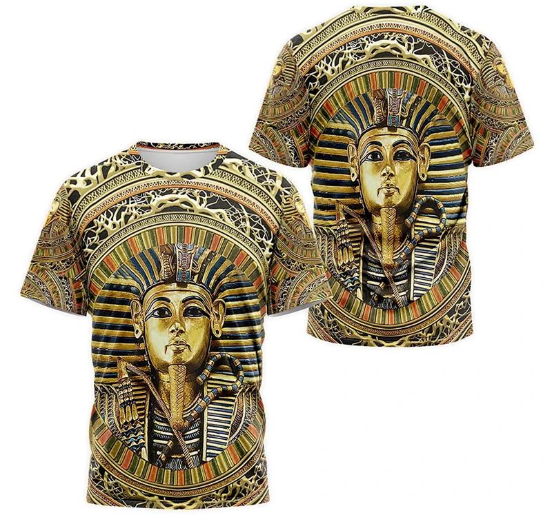Ancient Egyptian Pharaoh Golden Mask 3D All Over Print Short Sleeve T-Shirt Casual Top