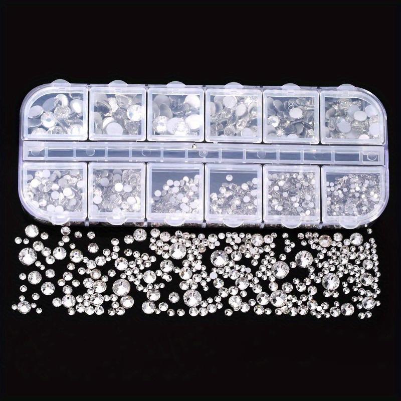 1set 2000 Pieces Flat Back Gems Rhinestones 6 Sizes (1.5-6 Mm) Round Crystal Rhinestones with Pick Up Tweezer and Rhinestones Picking Pen