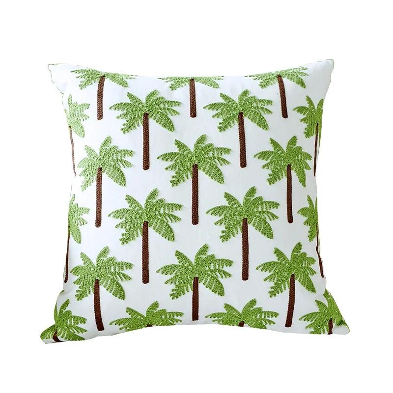 45x45cm Nordic Green Plants Embroidered Pillow Cover Pillowcases Leaf Cushion Cover Decorative for Sofa Bedroom Home Decor