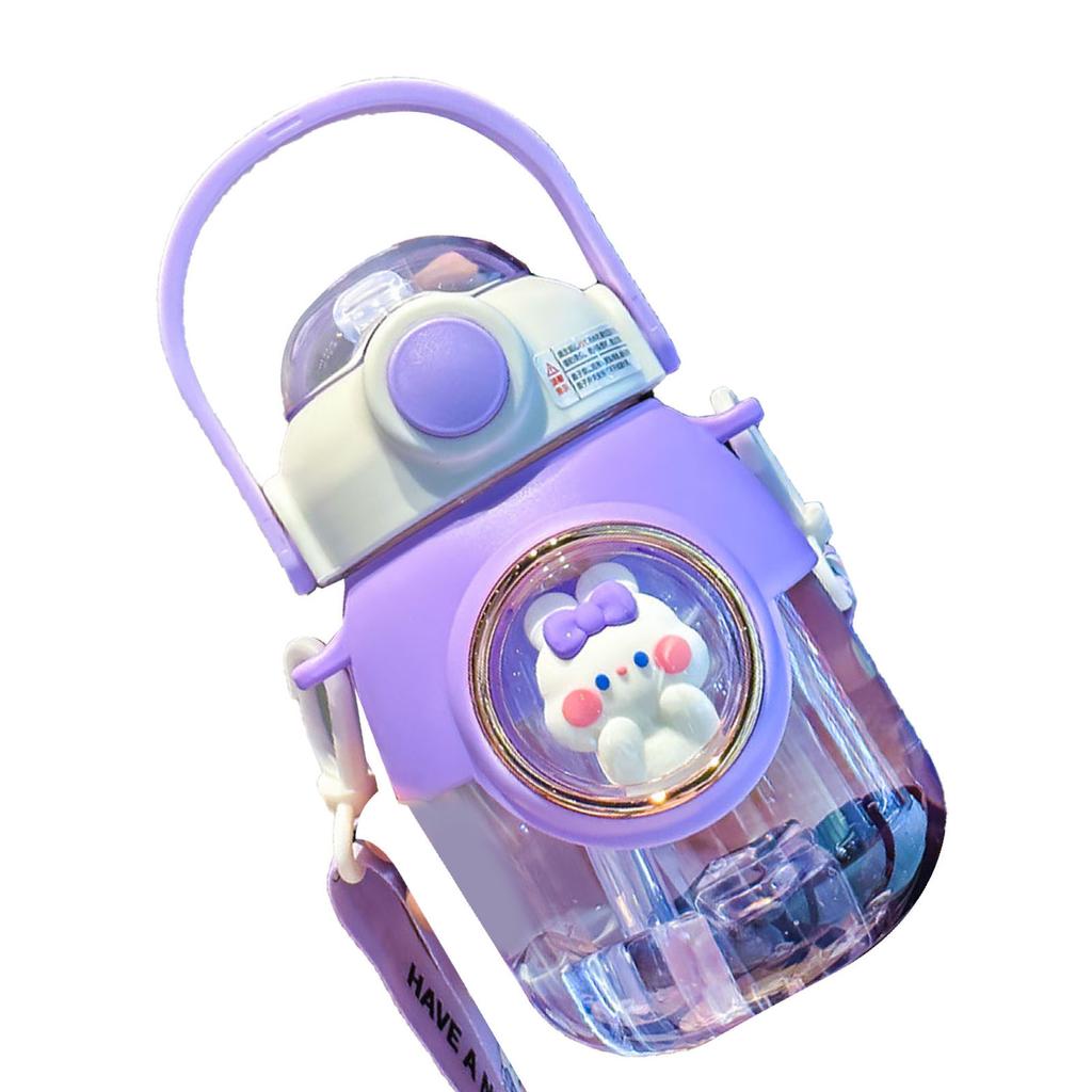 Water Bottle with Straw for Kids Plastic 820ml Heat Resistant Portable Cute Cartoon Sports Water