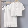 Chic Round Neck Top & Skirt Two-Piece Set