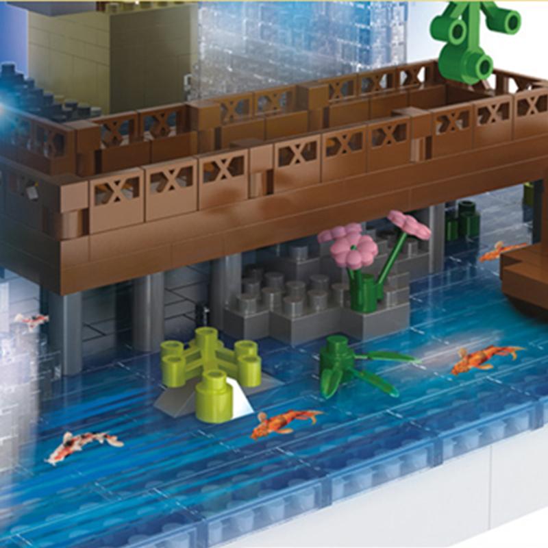 Creative Peach Blossom Pond Sakura Castle Tree House View Set City Diy Model Building Blocks Bricks Toys For Children Adult Gift