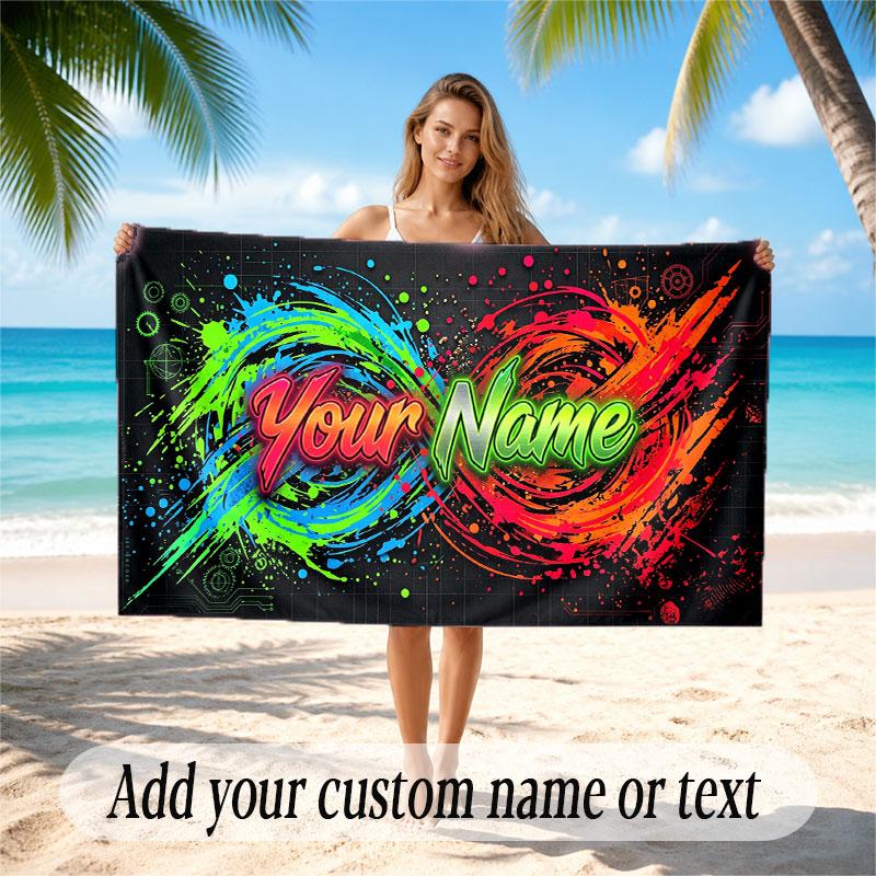 Neon Colorful Theme Soft Beach Towel Personalized Custom Name Text Towel Portable for Beach Pool Travel
