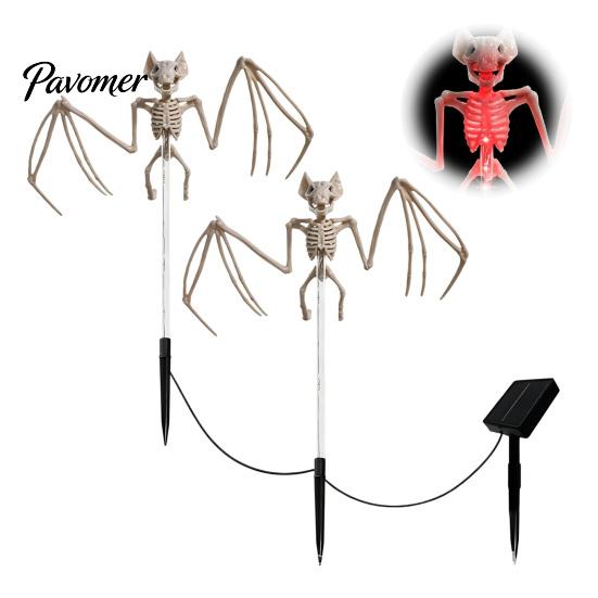 Ossa di Pipistrello 3D Realistiche, Luci Solari da Giardino per Halloween, Decorazioni per Sentieri Scheletriche, Accessori da Cortile Impermeabili a LED, Pali Luminosi Spettrali