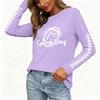 Women's Stylish Long Sleeve Rugby-Inspired Printed Top, Neck with Side Slit for Casual Wear