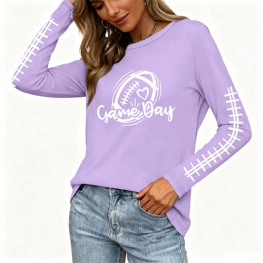 Women's Stylish Long Sleeve Rugby-Inspired Printed Top, Neck with Side Slit for Casual Wear