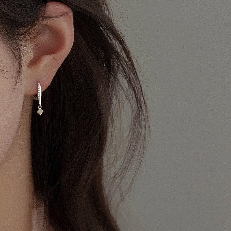 925 Sterling Silber Kristall Geometrischer Perlenanhänger Ohrstecker Für Frauen Party Schmuck Pendientes Accessoires Eh1459