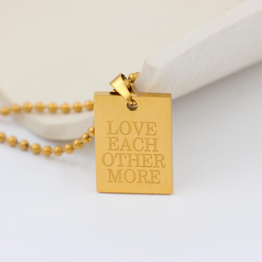 English Letter Square Pendant Stainless Steel Necklace - Vacuum Color Retention YS21