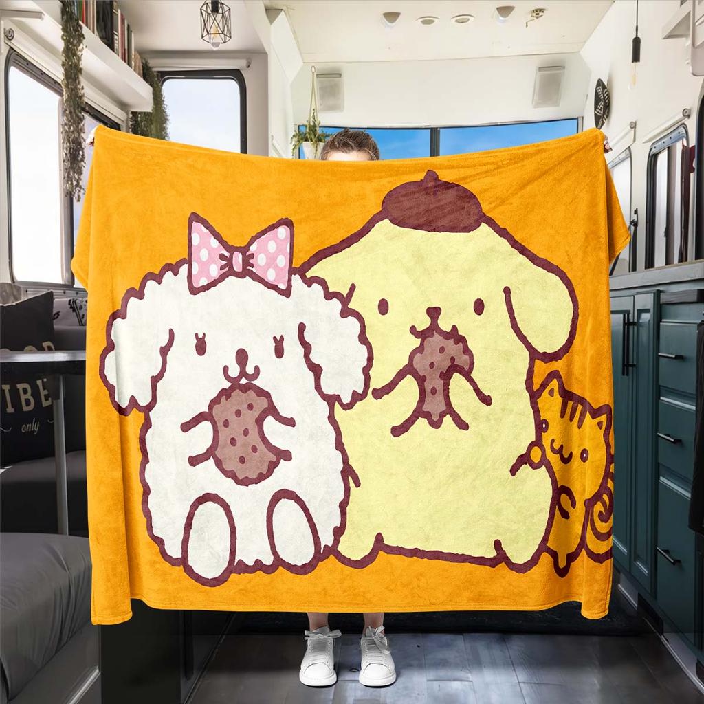 Manta de franela con estampado de PomPompurin, una manta para la siesta, cálida, cómoda y suave, adecuada para sofás, camas, etc.