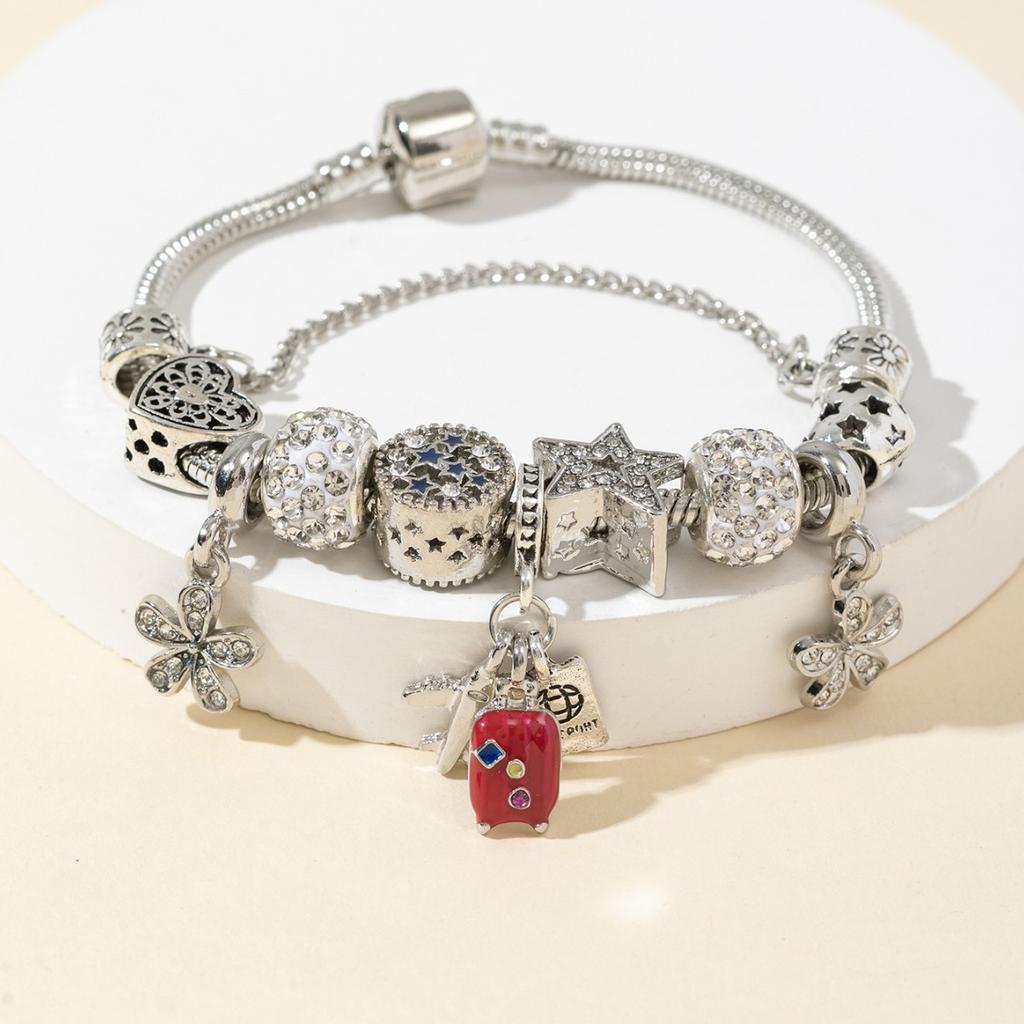 DIY Travel Beaded Bracelet With Passport Suitcase Airplane Charms Sparkling Rhinestone Jewelry For Women