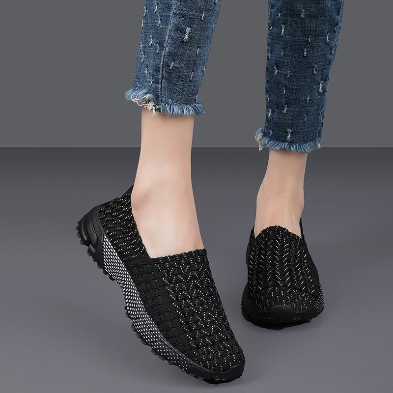 Breathable Summer Woven Walking Shoes Slip On Ladies Loafers Handmade Shoes Women Casual Shoes Women Flats Female Sneakers