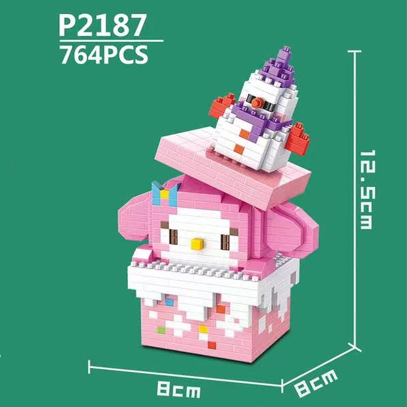 Sanrio Merry Christmas Micro Building Blocks Disney Melody 3D Model Hello Kitty Cinnamoroll Assembled Mini Bricks Figure Toy