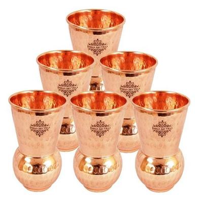 Set van 6 Koperen Mattha Glazen Tumblers, Gehamerd Design, Drinkware, Elk 300 ML