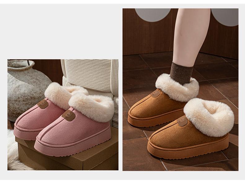 Women's Thick-Soled Winter Cotton Snow Boots & Slippers - Warm, Velvet, Closed-Toe for Outdoor & Home Wear