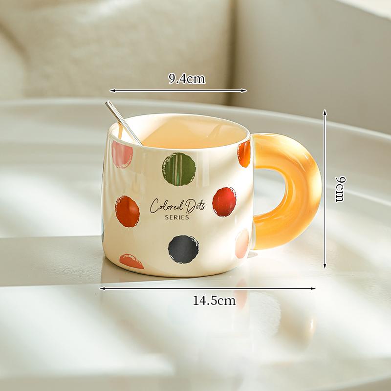 Keramikbecher mit hohem Schönheitswert und Polka-Dot-Muster, Heim-Trinkwasserbecher, Haferflocken-Frühstückstasse, Großvolumige Paar-Büro-Kaffeetassen
