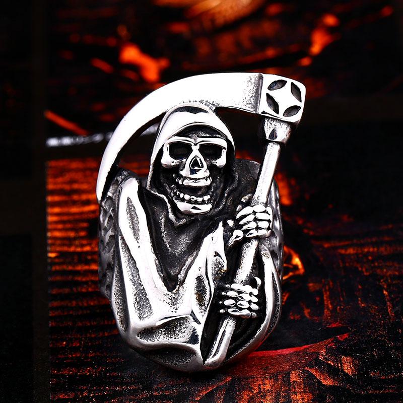Beier 2022 Neue Designs 316L Edelstahl Klassisch Helles Totenkopf Sensenmann Herrenring Punk Party Hochwertiger Schmuck LLBR8-143R
