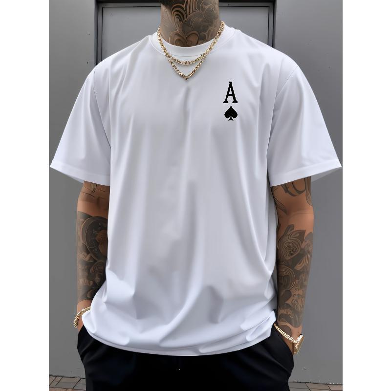 [Casual T-Shirt] Men's Black Peach a Poker Pattern Casual T-Shirt-Soft Blending, Round Neck, Short Sleeve, Machine Washable