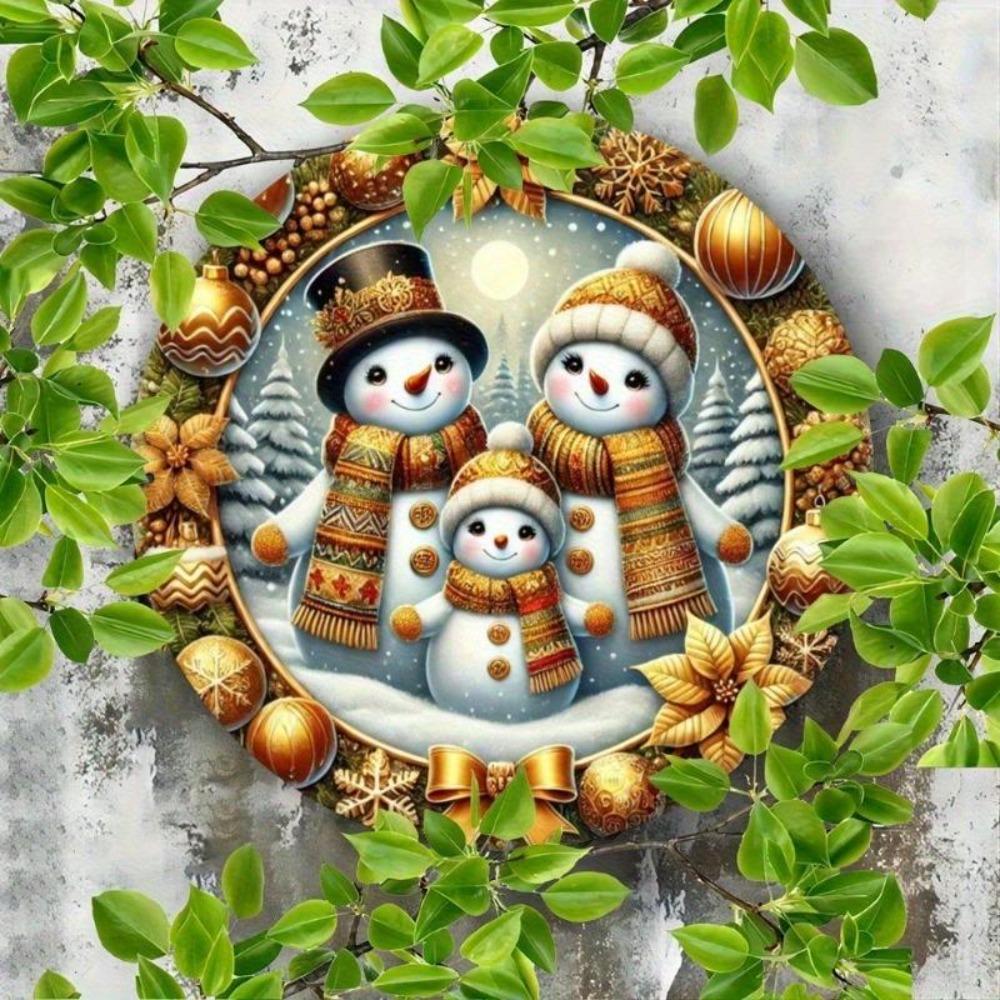 Snowman Family of Three Metal Wall Art 7.87x7.87 Inch Round Tin Sign Holiday Bar Cafe Decor