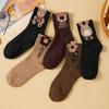 5 Pairs Women's Brown Retro Mid-tube Socks Autumn Winter Warm Pile Socks College Style Socks
