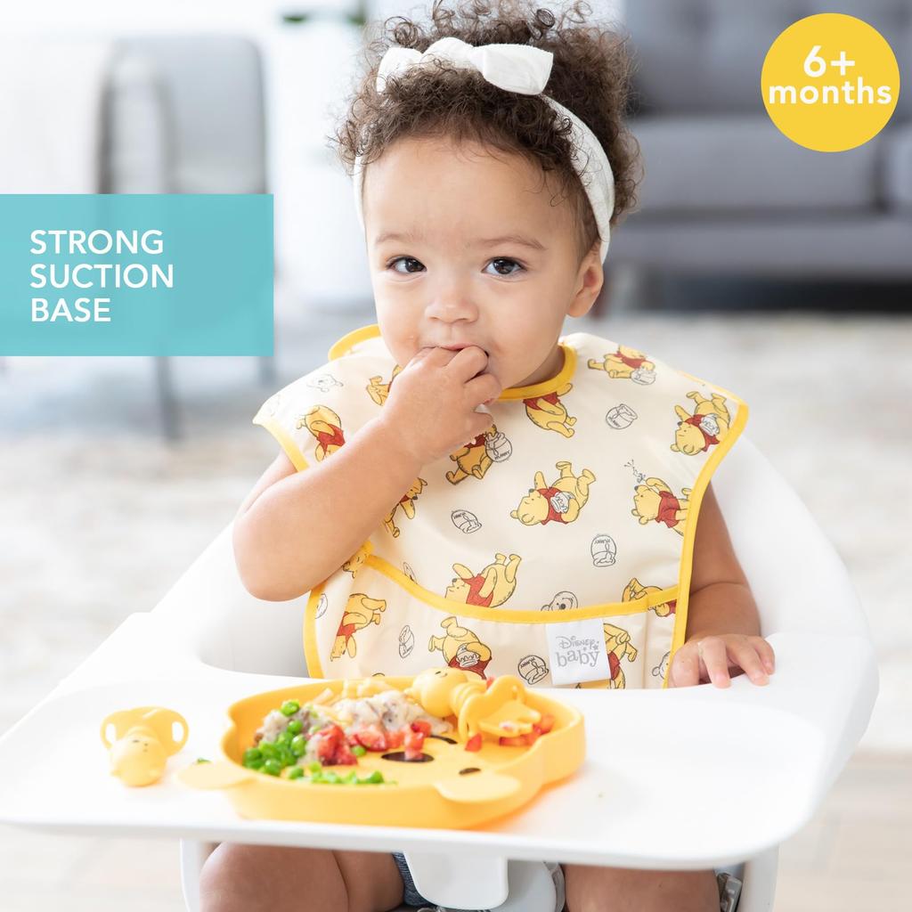 Bumkins x Disney Japanese Suction Cup Silicone Dish Baby Tableware Winnie the Pooh Silicone Plate Baby Shower Gift Bumkins Pooh [Official Product]