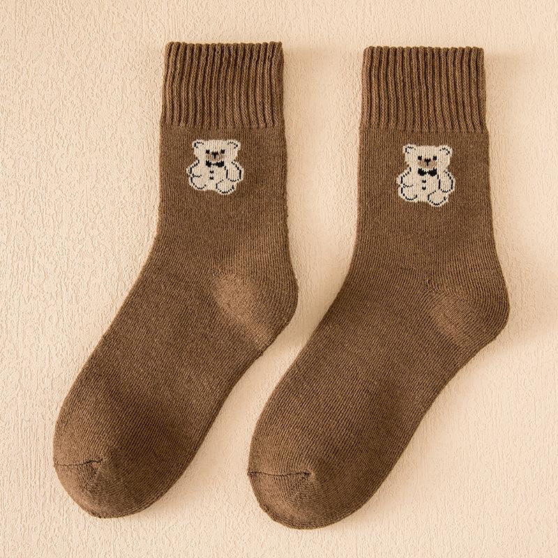 Socks Kawai Bear Women Autumn Winter Thickened Warm Loop Japanese Women's Floor Mid-tube Cotton Causal Sock Lovely Girls Style