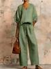 New Arrival Minimalist Solid Color Loose V-Neck Casual Chic Two-Piece Set