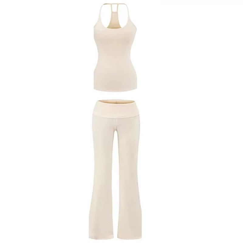 Women's Cross-border Yoga Set: Bare Feel Sports Tank with Chest Pads & High Elastic Flared Fitness Pants