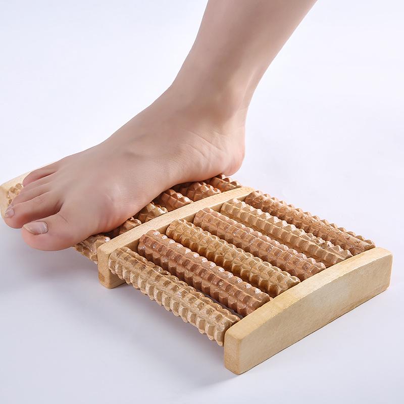 Wooden Five-Row Acupoint Foot Massager Roller