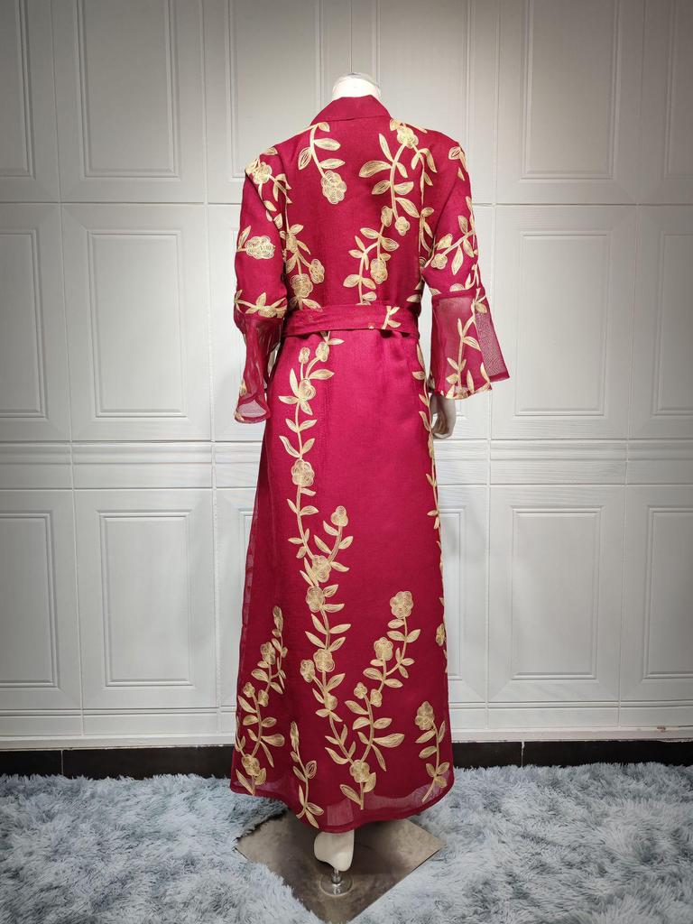 AB170 Bestickter Netz-Bademantel: Elegantes muslimisches Abendkleid für Damen für Herbst/Winter