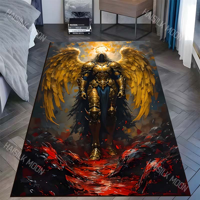 Golden armored angel halo red-black Print Carpet Rug for Living Room Bedroom Sofa Doormat Home Decor Non-slip Floor Mat
