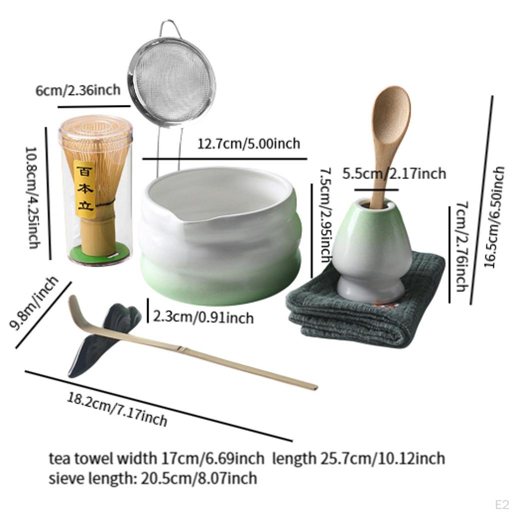 8-teiliges Matcha-Set mit Schale, Bambusbesen, Löffel und Tuch für Teeliebhaber