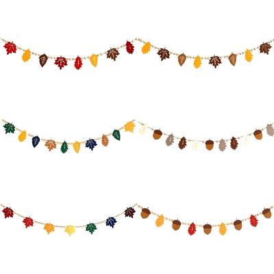 Felt Thanksgiving Decoration Colorful Leaf Wood Beads Banners Seasonal Wall Hanging Garland For Harvest Festivals