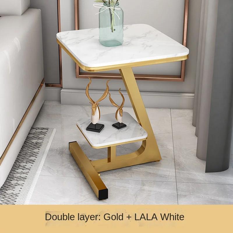 Rectangle Side Table Nordic Luxury Marble Coffee Table Wrought Iron Bedroom Home Living Room Sofa Creative Double Side Table