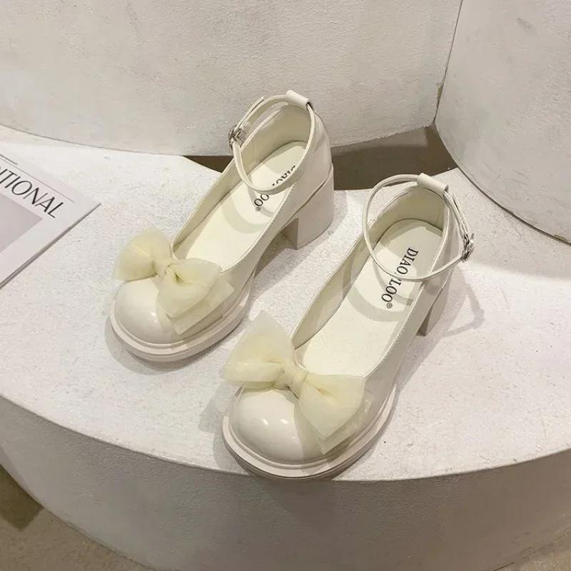 

Female Shoes 2025 Spring Round Toe Platform Mary Jane Shoes Pink Women s Leather Shoes Comfort Square Heel Pumps Zapatos Mujer 35 бежевый