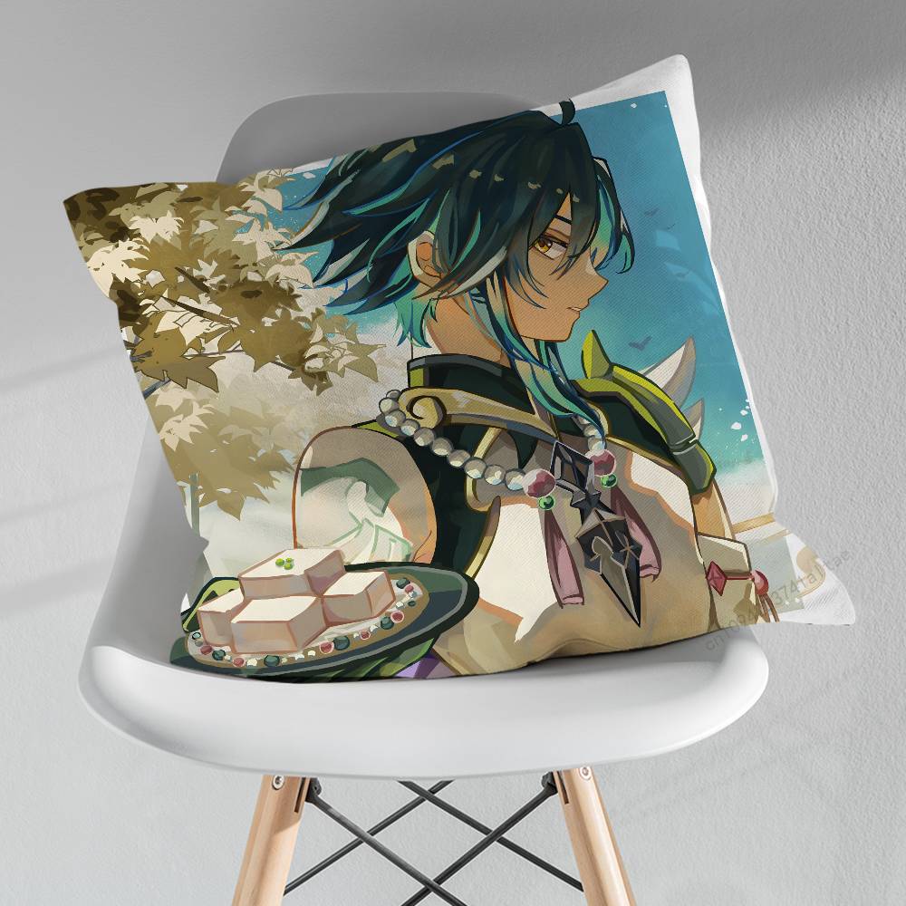 Cute XXiao Genshin Impact Pillowcase for Sofa Room Office Decor Printing Merchandise AllMatch Cushion Cover