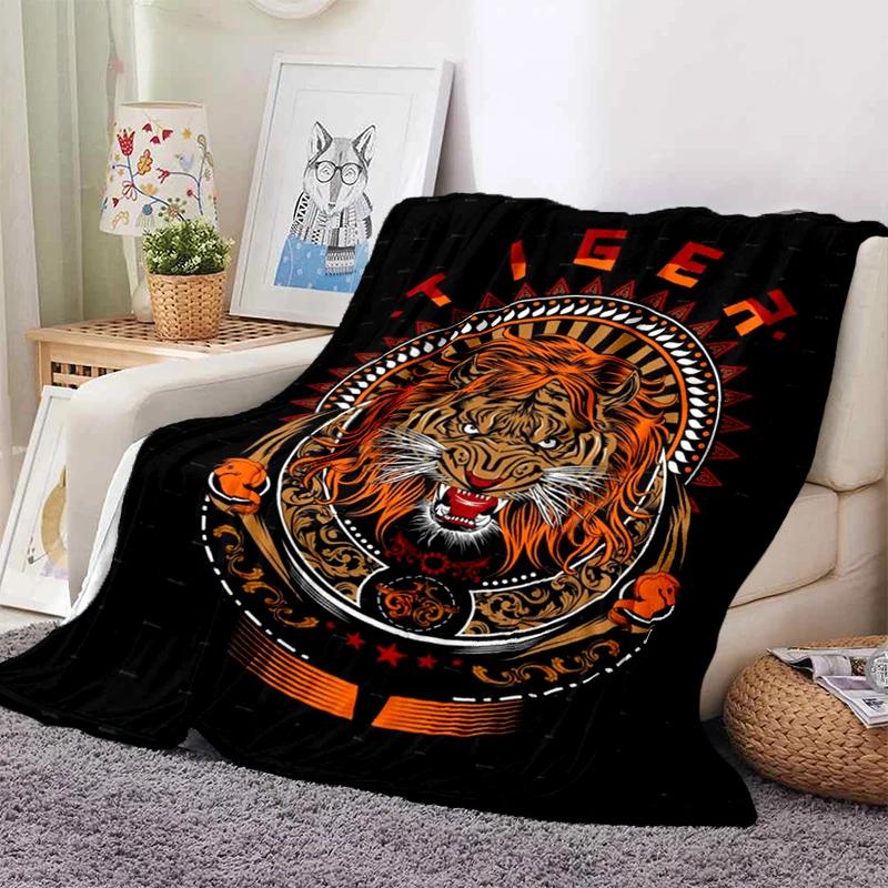 3D Tiger Throw Blanket Super Soft for Spring Line Art Flannel Blanket for Bed Sofa Couch Blanket King Full Size Autumn Modern